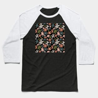 Floral Doodles on Black Baseball T-Shirt